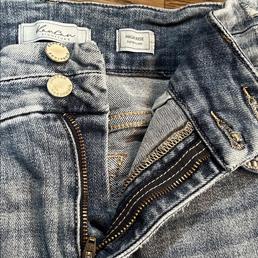 KanCan High Rise Super Flare Jeans 28 Distressed Denim Medium Stretch Boho 30 - Picture 10 of 12